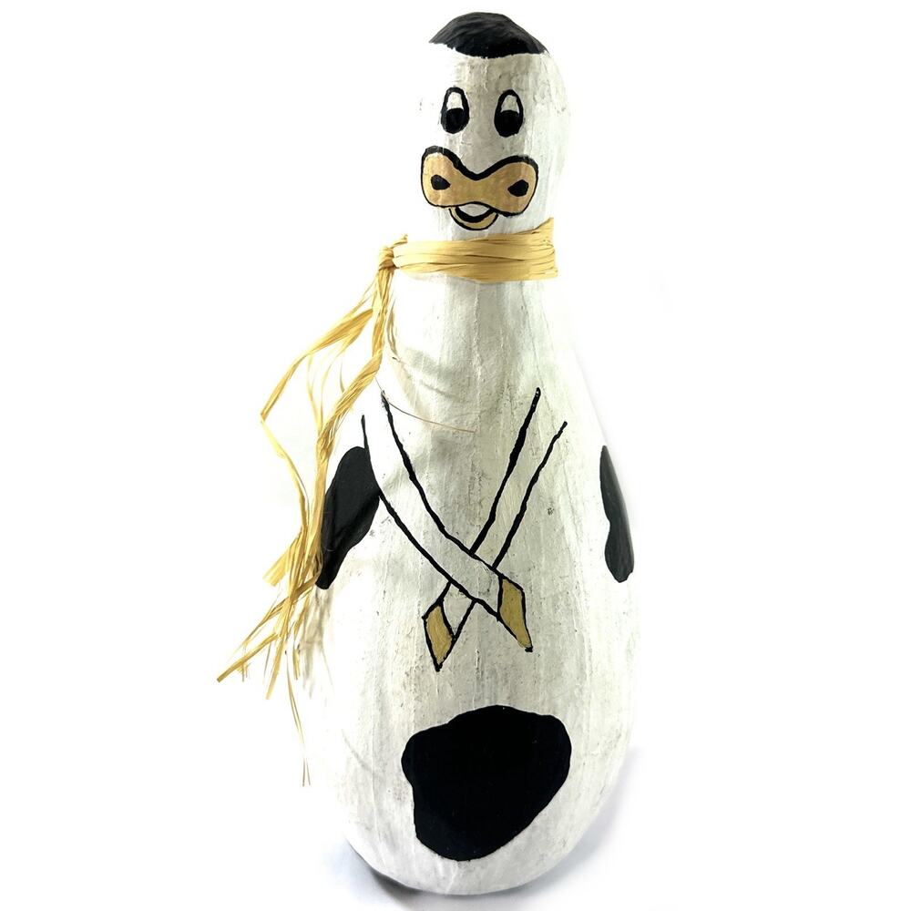 Vintage Paper Mache Gourd Folk Art Cow Figurine Weighted Primitive Decor - Picture 3 of 7